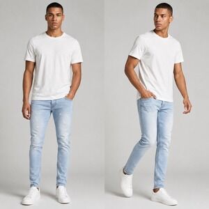 Replay Anbass‎ Slim Fit Jeans Light Wash Blue Distressed Denim Mens 29x32